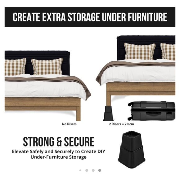 DORMS?? NEW Utopia Bedding Adjustable Bed Risers - Elevation Hts 3", 5" or 8" - Picture 5 of 11